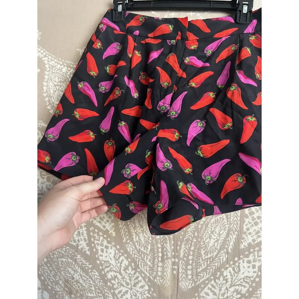 Kate Spade Hot Pepper Print High-Waist Shorts Black Size 4